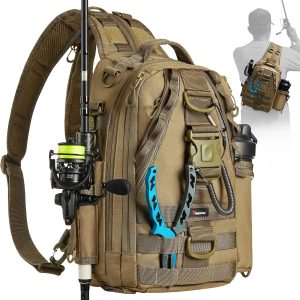 Piscifun Fishing Backpack with Rod Holder, Lightweight Sling Bag Storge Gear and Equipment
